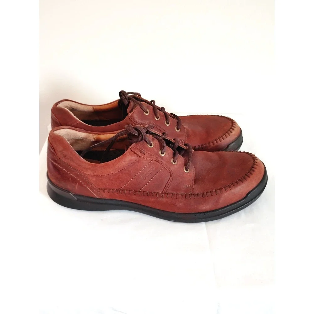 ECCO Seawalker Tie Brown Leather Casual Oxford Old Money Comfort Shoes Men EU 48